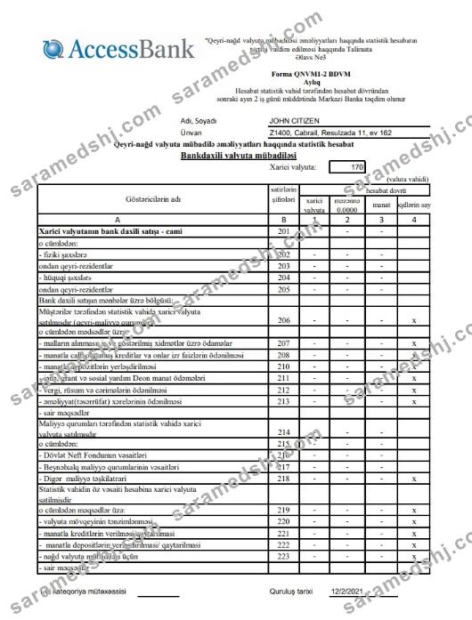 Azerbaijan Access Bank (azerbaijani) excel pdf